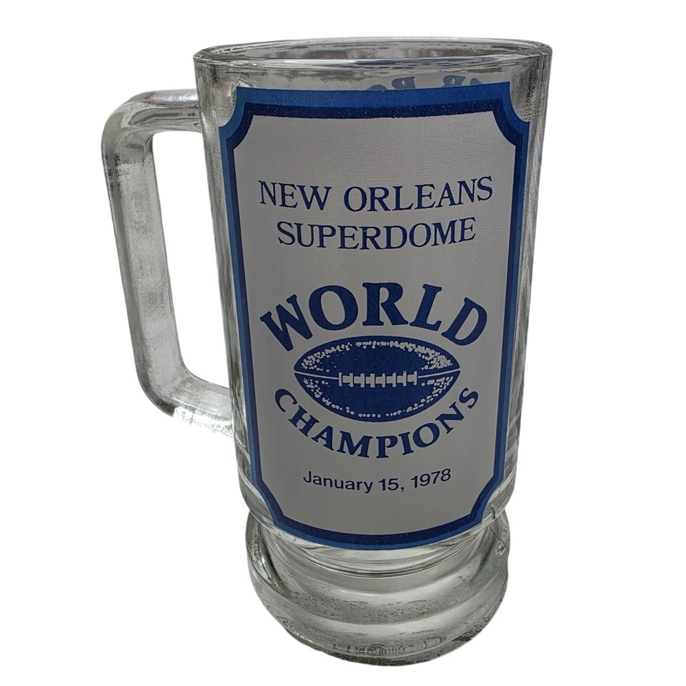 Vintage 1978 Super Bowl XII Dallas World Champions Superdome Glass Beer Mug